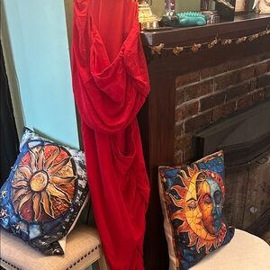 Elegant Red Draped Gown